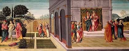 苏珊娜和花园里的长老们，以及在长老们面前对苏珊娜的审判`Susanna and the Elders in the Garden, and the Trial of Susanna before the Elders (c. 1500) by Master of Apollo and Daphne