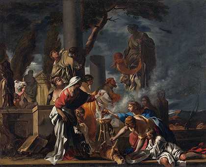 所罗门王向偶像献祭`King Solomon Sacrificing To The Idols by Sébastien Bourdon