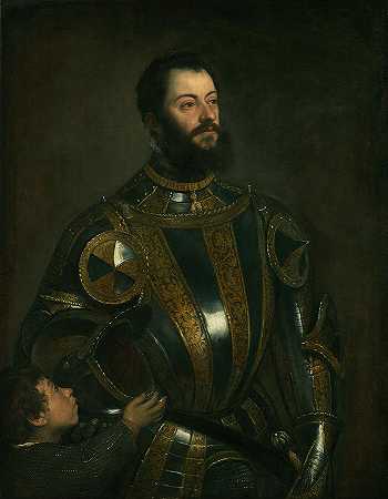 阿方索·达瓦隆（Alfonso d\’avalon）——瓦斯托侯爵（Marquis of Vasto）——身穿盔甲，有一页的肖像`Portrait of Alfonso d\’avalon – Marquis of Vasto – in Armor with a Page