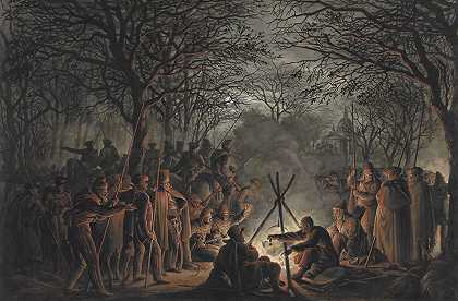 1813年，阿姆斯特丹莫德波尔外的哥萨克营地`Kamp van de kozakken buiten de Muiderpoort te Amsterdam, 1813 (1813) by François Joseph Pfeiffer II