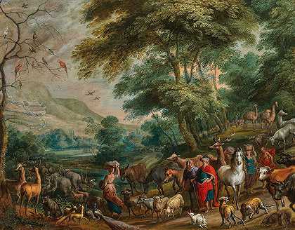 动物进入诺亚方舟`The Entry of the Animals Into Noah’s Ark by Flemish School