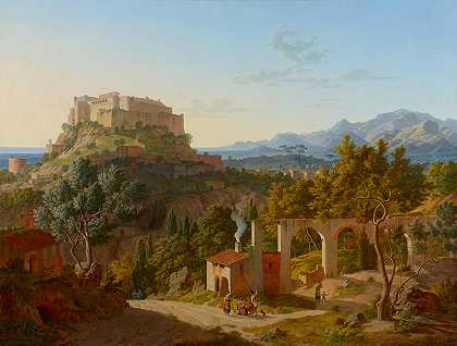 卡拉拉马萨城堡景观`Landscape with the Castle of Massa di Carrara