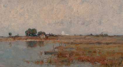 波托马克沼泽地与远处的美国国会大厦`Potomac Marshlands with the United States Capitol in the Distance (circa 1896~1906) by Max Weyl