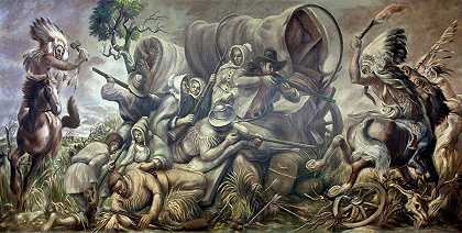 被印第安人袭击的篷车`Covered Wagon Attacked By Indians