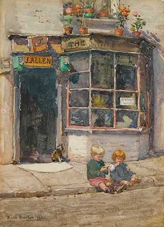 鞋匠s商店位于骑士桥兰斯洛特广场`Cobblers Shop In Lancelot Place, Knightsbridge (1923) by Rose Barton