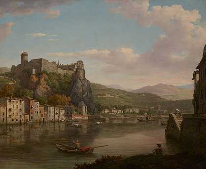 萨翁和皮埃尔城堡（法国里昂）景观`View of the Saône and the Château Pierre~Scize (Lyon, France) (late 18th century) by William Marlow