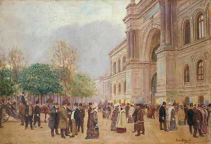 客厅出口，L工业`La sortie du Salon, au Palais de lIndustrie (1890) by Jean Béraud