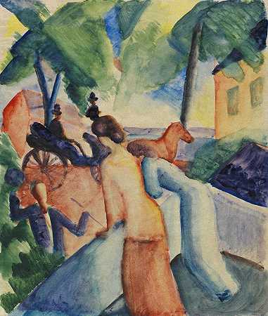 欢迎（Thun湖）`Begrüssung (Thunersee) (1913) by August Macke