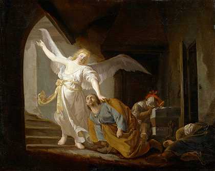 圣彼得的解放`The Liberation of Saint Peter (1660) by Jacob Willemsz De Wet