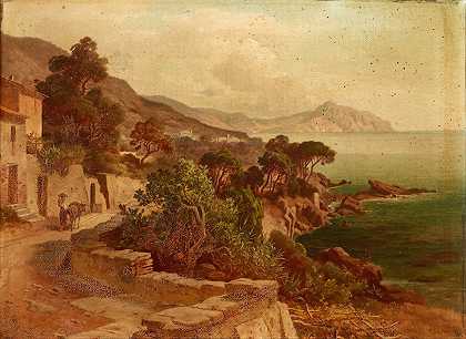 地中海景观`Mediterranean Landscape (1892) by Heinrich Johann Gärtner