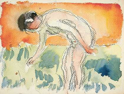 同样谦逊。`Akt som bøyer seg (1926~1927) by Edvard Munch