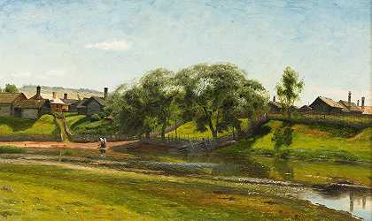 奥萨村庄与河流（Lillån）`Village and River (Lillån), Orsa by Olof Arborelius