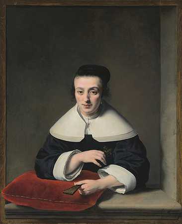 一位女士在窗前的肖像`Portrait of a lady at a casement (1652) by Ferdinand Bol