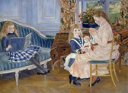 儿童今天下午在沃格蒙特`Childrens Afternoon at Wargemont (1884) by Pierre-Auguste Renoir