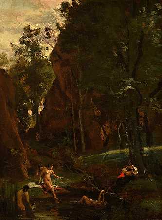 黛安·奥班`Diane au bain by Jean-Baptiste-Camille Corot