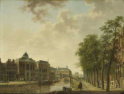 阿姆斯特丹Houtmarkt景观`View of the Houtmarkt, Amsterdam (c. 1760 ~ c. 1787) by Hendrik Keun