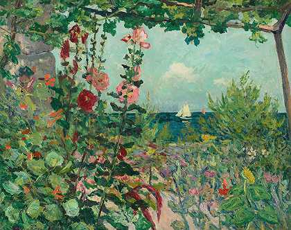 美丽海滨的花（美丽海滨附近的花）`Fleurs au Bord Belle~île~en~Mer (Flowers near Belle~île~en~Mer) (1909) by Maxime Maufra