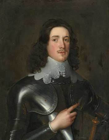 一个身穿盔甲、带蕾丝领子的年轻人的肖像`Portrait of a young man in armor with a lace collar by Robert Walker