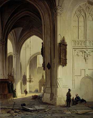 教堂屋内`Church Interior (1844) by Bartholomeus Johannes van Hove