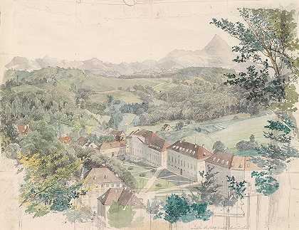 巴德·罗希奇·索尔布伦风景区`Blick über Bad Rohitsch~Sauerbrunn by Johann Nepomuk Passini