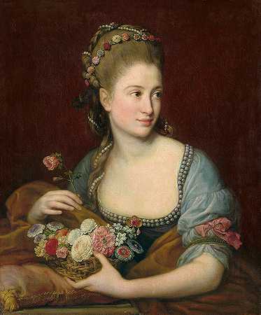 一位女士扮演弗洛拉的肖像`Portrait of a lady as Flora (1775) by Pompeo Batoni