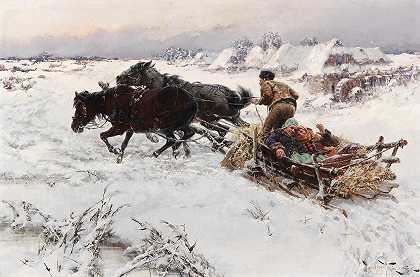 滑雪乐趣`Lustige Schlittenfahrt (1890) by Jaroslav Julius Vesin
