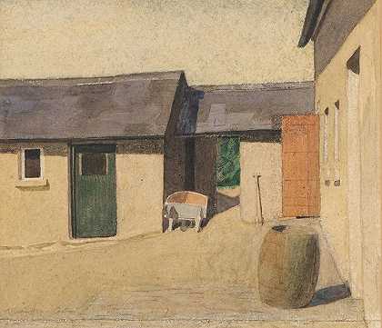 庭院，卡特伦，康涅马拉`The Courtyard, Cartron, Connemara (1923) by Arthur Joseph Gaskin