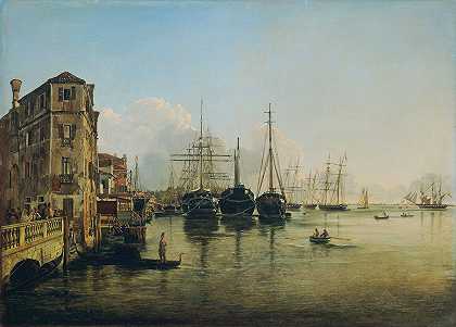 威尼斯的贾第迪尼公共图书馆`Ansicht der Strada Nuova gegen die Giardini Pubblici in Venedig (1834) by Rudolf von Alt