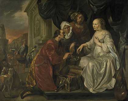 丽贝卡收到亚伯拉罕的礼物她的仆人`Rebecca Receiving Presents from Abrahams Servant (1656) by Hendrick Heerschop