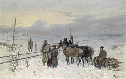 等火车`Warten auf den Zug (1882) by Franz Roubaud