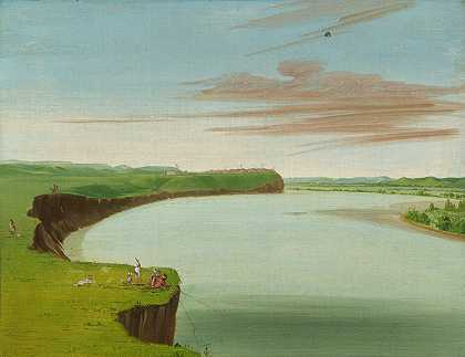 曼丹村的远景`Distant View Of The Mandan Village (1832) by George Catlin