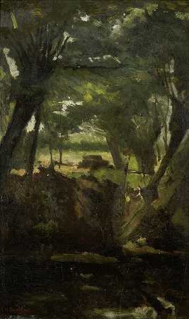 林中风景`View in the Woods (c. 1880 ~ c. 1923) by George Hendrik Breitner