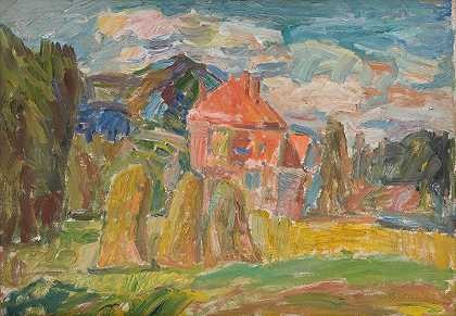 红楼景观`Landscape with a Red House (1937) by Sasza Blonder