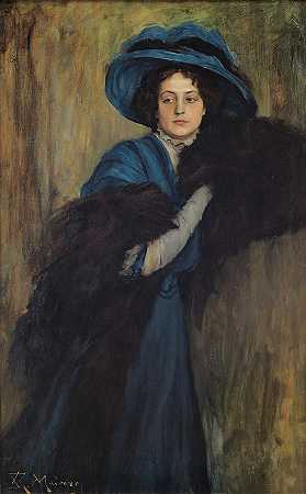 一位穿蓝色衣服的女士的肖像`Portrait Of A Lady In Blue