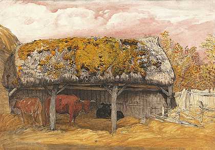 屋顶长满青苔的奶牛小屋`A Cow Lodge With A Mossy Roof