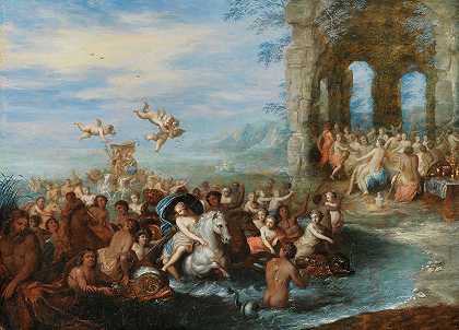 海王星和安菲特里特的婚礼`Feast of the gods, with the Marriage of Neptune and Amphitrite by Circle of Jan Brueghel I