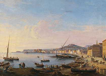 那不勒斯，马里内拉之景`Naples, a view of the Marinella (1844) by Salvatore Candido