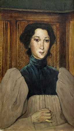 Jeanne Eriksson nèe Tramcourt夫人的肖像`Portrait of Mrs. Jeanne Eriksson nèe Tramcourt (1895) by Olof Sager-Nelson