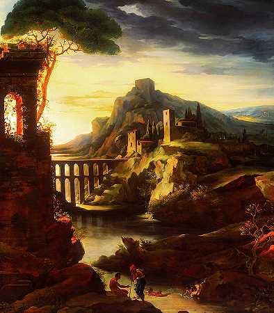 带有渡槽的傍晚景观`Evening Landscape With An Aqueduct