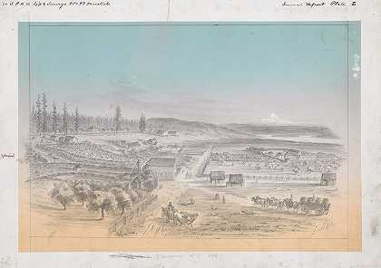 温哥华W.T.鸟瞰1854年`Bird’s Eye View of Vancouver W.T. 1854 by Gustav Sohon