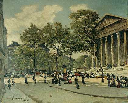 马德兰广场`La place de la Madeleine (1912) by Louis Braquaval