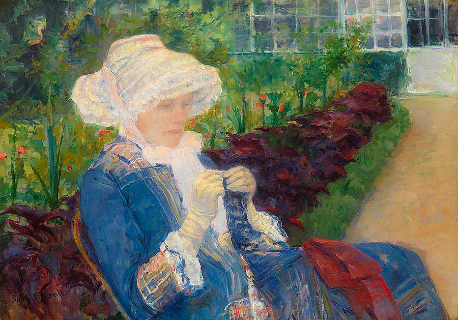莉迪亚在马利的花园里钩针`Lydia Crocheting In The Garden At Marly