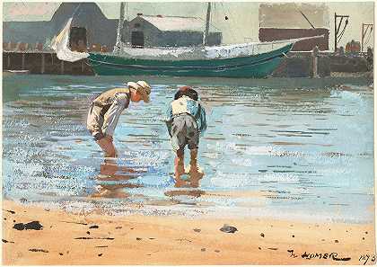 男孩涉水`Boys Wading (1873) by Winslow Homer