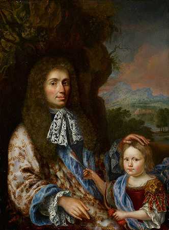 一位贵族和他的小儿子的画像`Portrait of a Noble Man with his Little Son by Pieter Leermans
