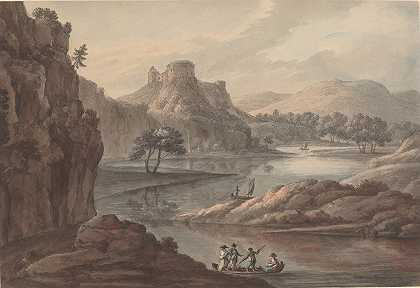 带有城堡的河流景观`River Landscape with a Castle (1780s) by Robert Adam