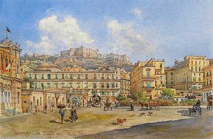 那不勒斯维多利亚广场景观`View of Piazza Vittoria, Naples