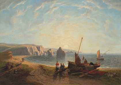 在淡水湾卸货`Unloading the catch in Freshwater Bay (1857) by John Wilson Carmichael