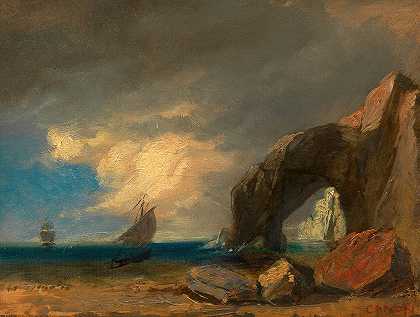 有渔船的海岸（石油研究）`Meeresküste mit Fischerbooten (Ölstudie) (ca. 1875–1880) by Hans Canon
