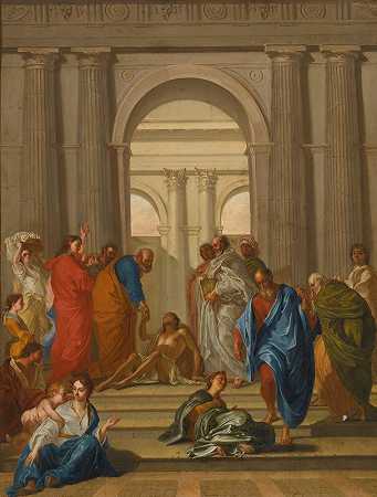 圣彼得在圣殿门口医治瘫痪者`Saint Peter Healing The Paralytic At The Gate Of The Temple by Circle Of Nicolas Vleughels