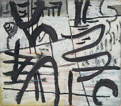 黑线抽象构图`Kompozycja abstrakcyjna z czarnymi liniami (1937) by Sasza Blonder